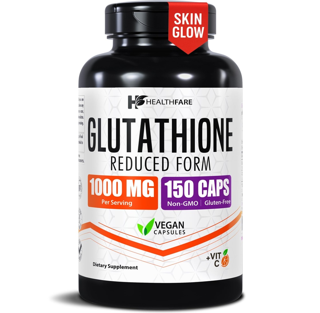 Healthfare Suplemento de Glutationa 1000mg Altamente purificado , 150 cápsulas Vegan , Imune & Detox Suporte , Não-GMO, Gluten-Free , Made in USA