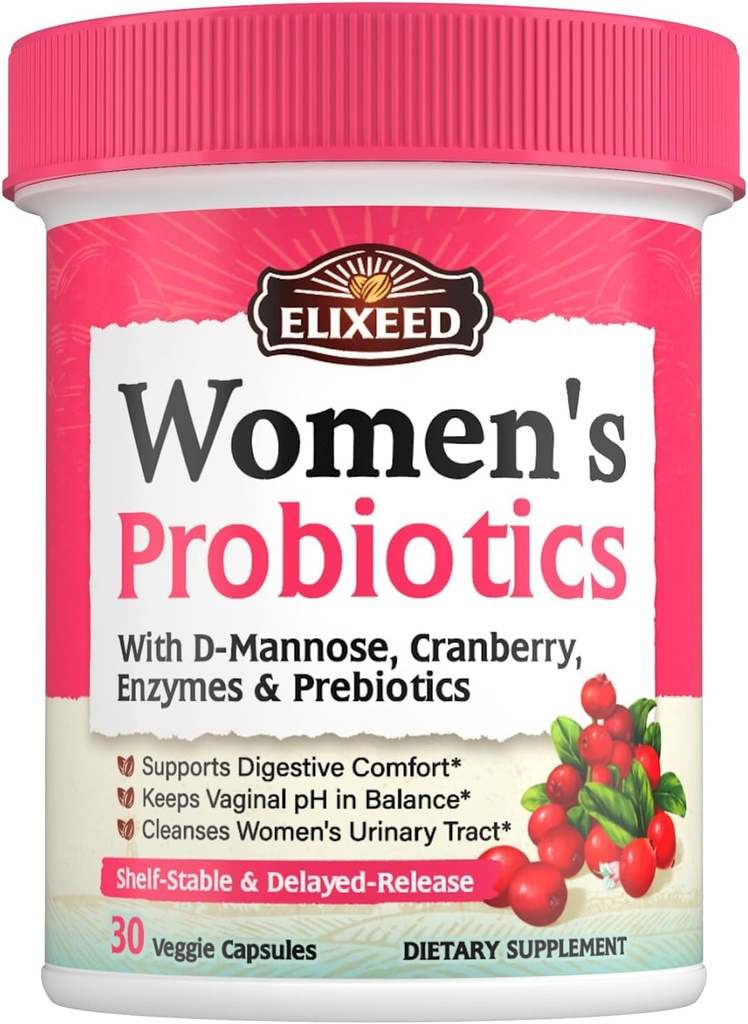 Probióticos para as mulheres, 120 bilhões de UFC com Prebióticos Manose D-Cranberry & Enzimas, Saúde Digestiva Vaginal & Urinary Tract, 30 Caps Atrasado-Release