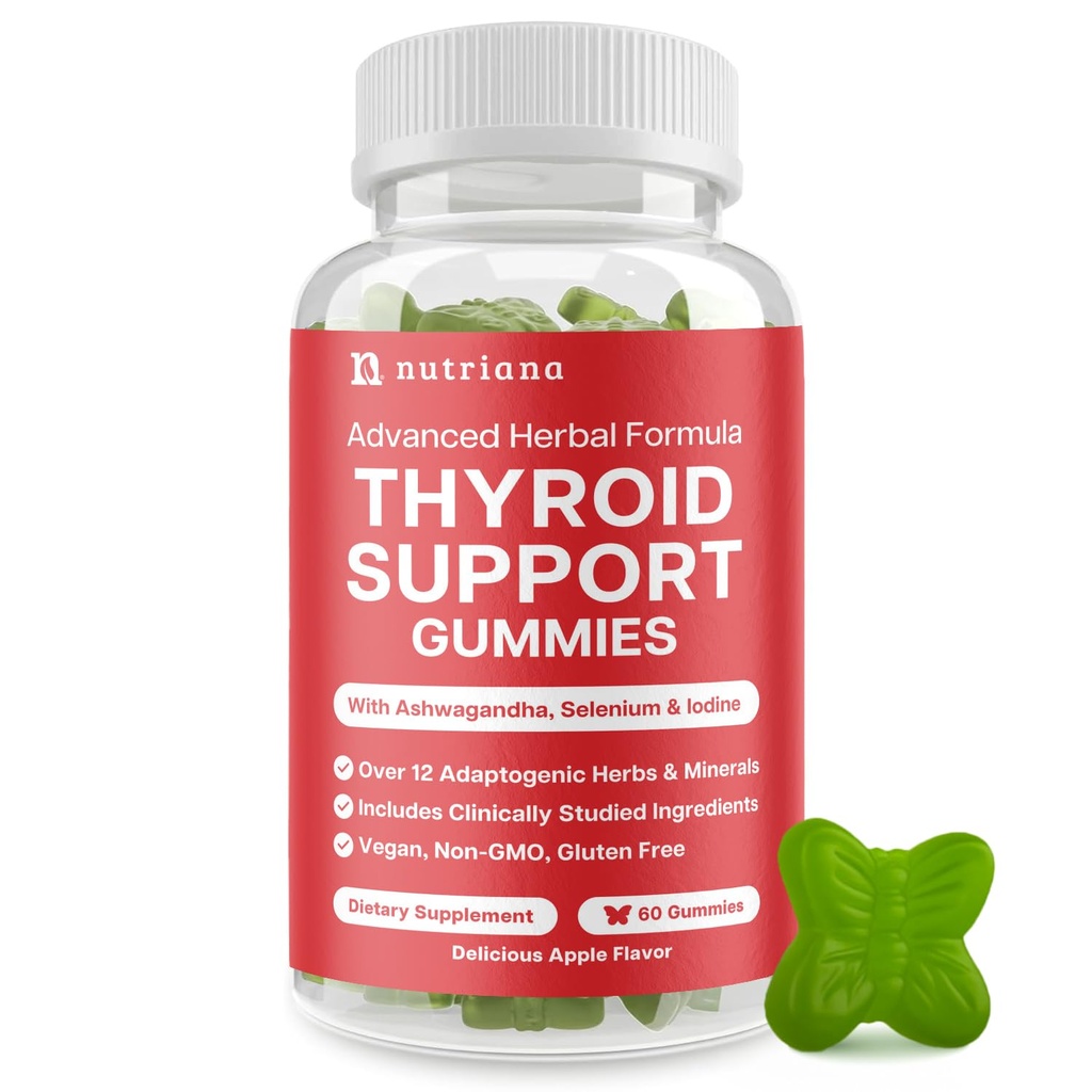 Gummies de suporte da tireóide - Suplemento de selênio e suplementos de iodo para suporte da tireóide - Fortalecedor de energia para mulheres e homens - Suplementos de hipotireoidismo com suporte ao metabolismo