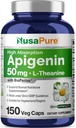 NusaPure Apigenin 50mg & L-Theanina 200mg, 150 Cápsulas Veggie, Bioperina (Não-GMO, Gluten Free)