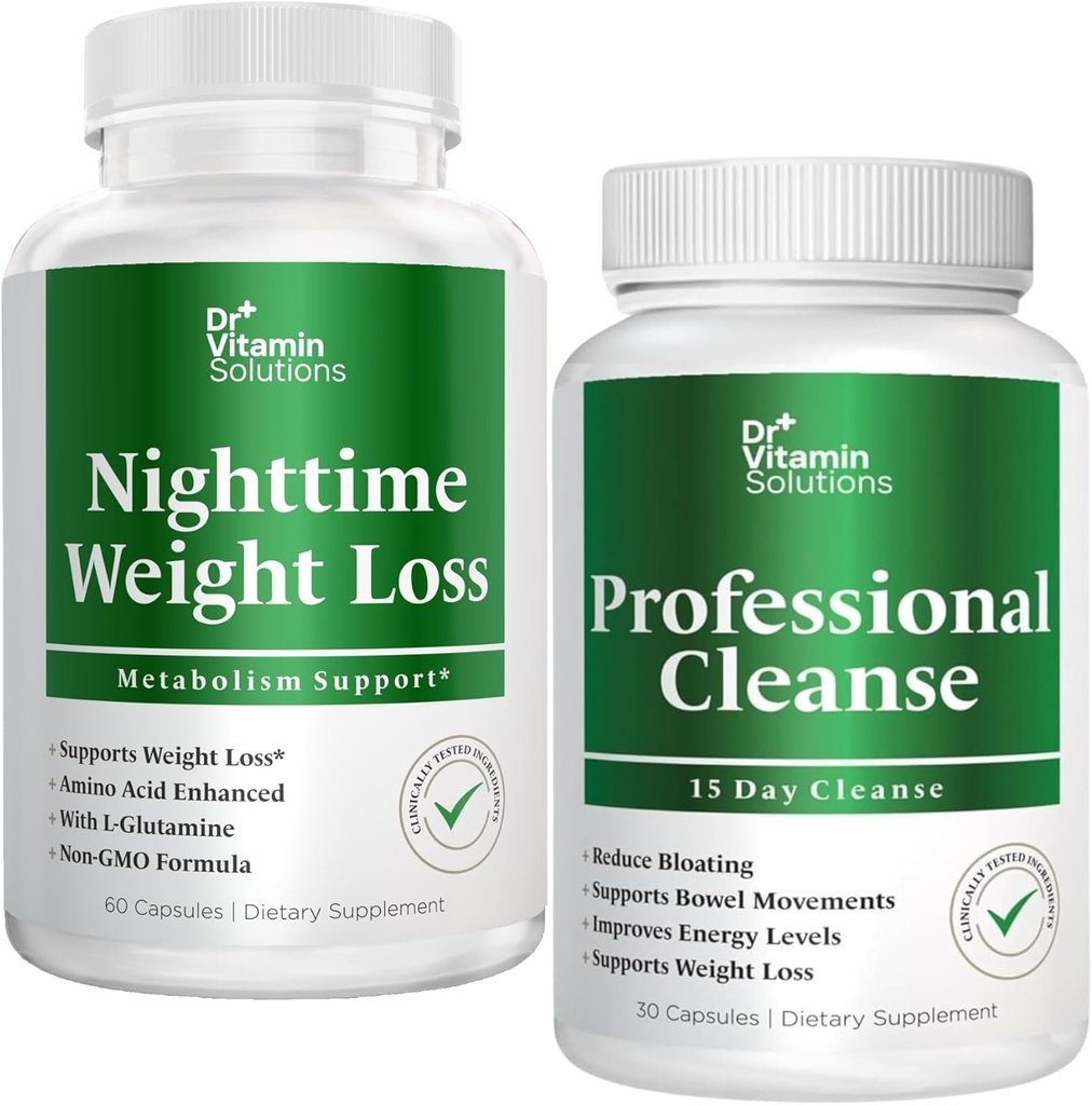 DR VITAMIN SOLUTIONS Queimador de gordura durante a noite e 15 dias de limpeza para Bloating & Weight Loss, Bundle, 90 Caps