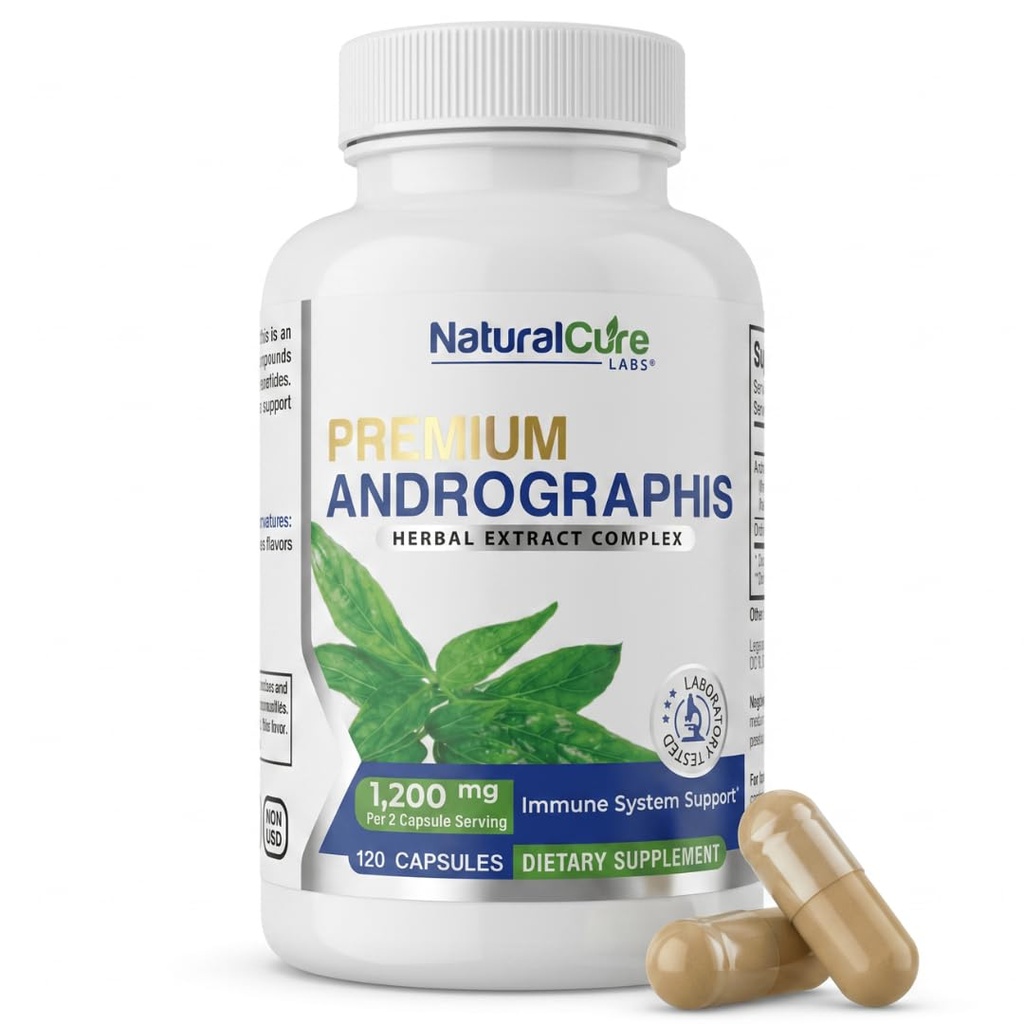 Natural Cure Labs Premium Andrographis Paniculata Extract 1.200mg com 100mg Andrographolides Vegan Cápsulas para Imune & Suporte Digestivo, Não-GMO, Sem glúten, Suplemento dietético de ervas