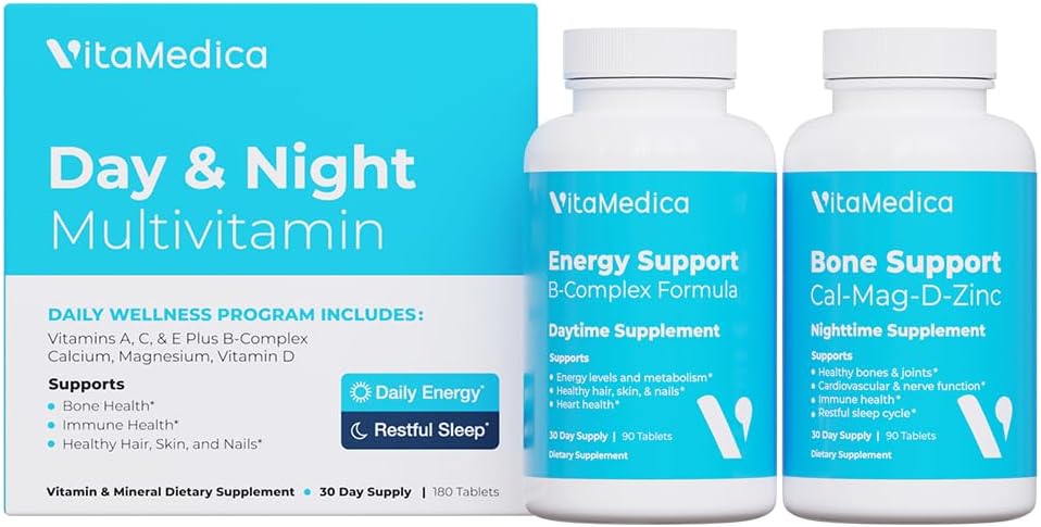 Rotina de dia e noite multivitamínicos, Energia e clareza mental, Bones e articulações, beleza, sono repousante, fonte de 30 dias, vitaminas A, C, D, E, complexo B, magnésio, biotina, zinco, botânicos e minerais