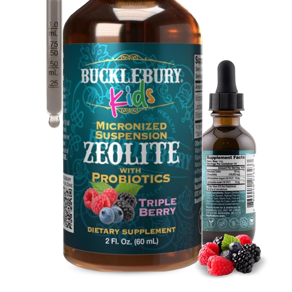 BUCKLEBURY Liquid Zeolite Detox para Crianças com Probióticos - Açúcar Free Natural Berry Flavour Probióticos para Crianças - Zeolite Heavy Metal Detox e Imune Support - 2 Fl Oz