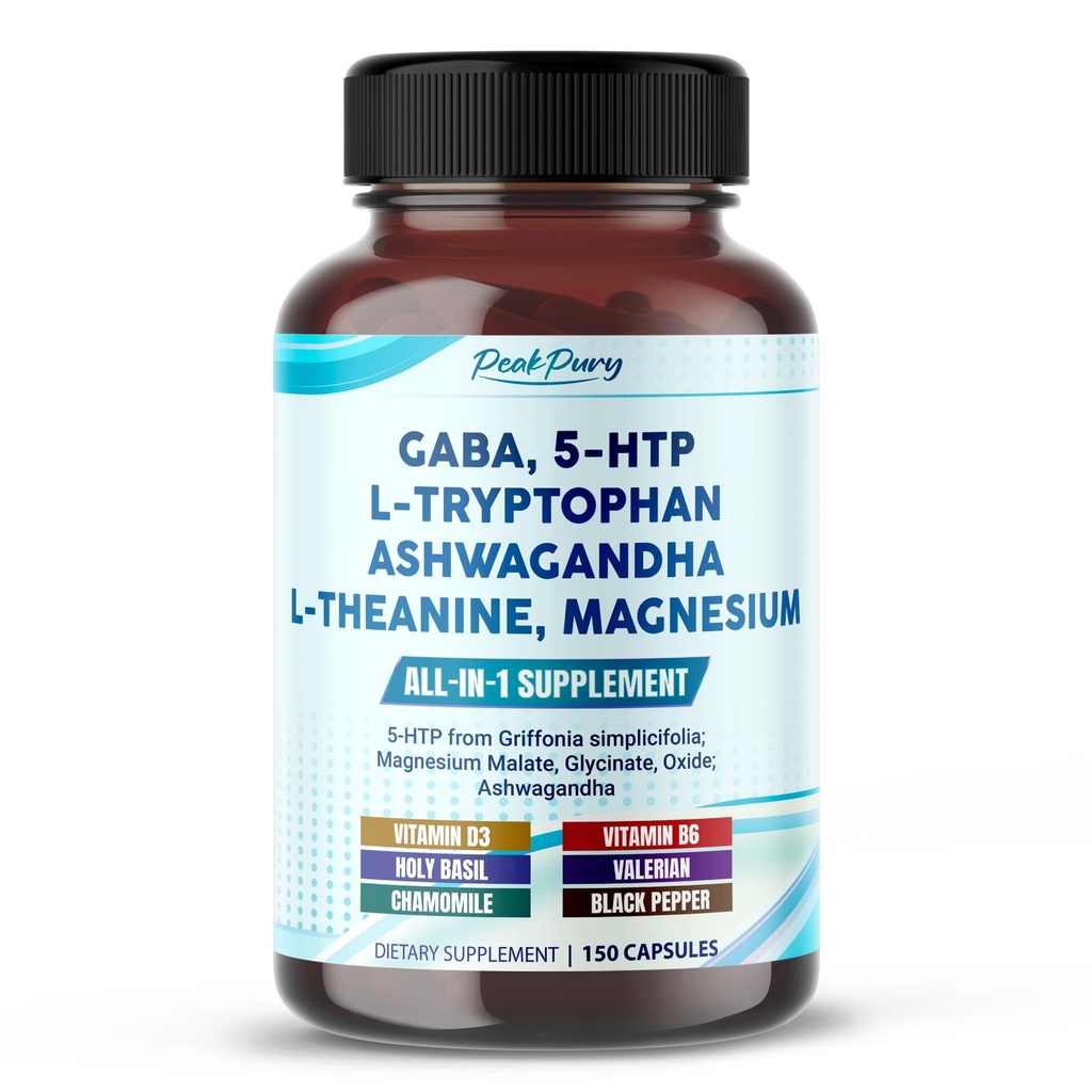 GABA, 5-HTP L-Tryptophan Ashwagandha Camomila L-Theanina Magnésio - Made in USA