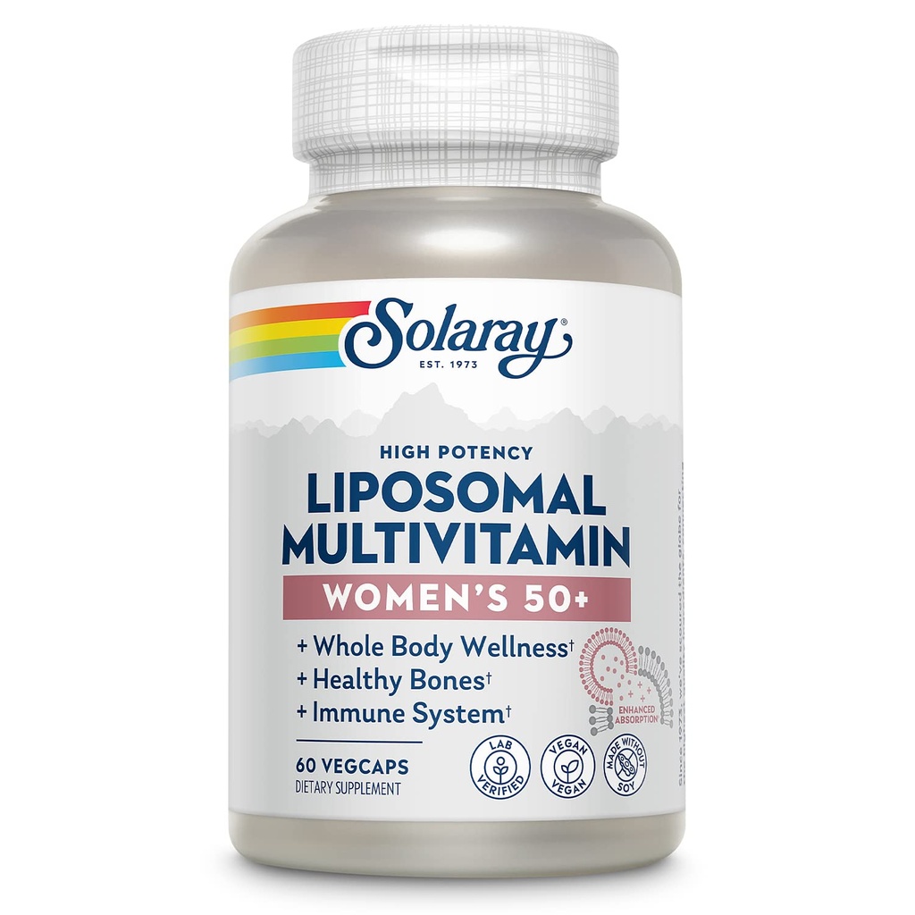 SOLARAY Multivitamina lipossômica para mulheres 50 Plus, Absorção melhorada com ferro, vitamina D, vitamina C, B12, Biotina e Mais, Suporte imunológico e saúde óssea, Vegan, 30 Servings, 60 VegCaps