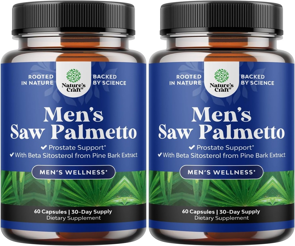 Saw Palmetto para homens com Beta Sitosterol - Saw Palmetto Extrair suplemento de suporte de próstata para a saúde dos homens e melhor controle de bexiga Plus Restoring Suplemento de cabelo para a saúde do cabelo para os homens - 2 Pack