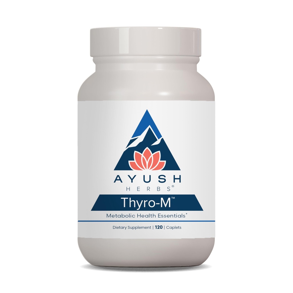 Ayush Herbs Thyro-M - Apoio à tireóide para Mulheres e Homens, Saúde da tireóide, Cuidado com a tireóide com L Tyrosine, Ashwagandha, Kelp, Suporte Energético Natural - 120 Cápsulas Vegetarianas (1 Conde)