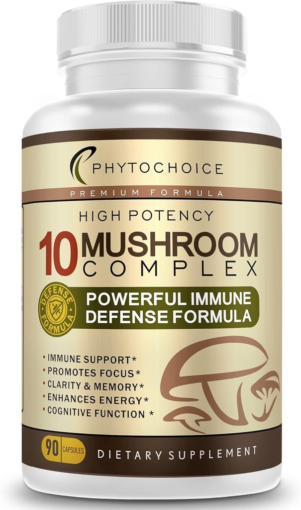 10 Cogumelo Complexo Nootrópico Cerebral Suplemento Avançado Mistura de Melhor Functional Mushrooms-Brain Memória Foco Energia, Imune Suporte-Leões Mane-Reishi-Cordyceps-Chaga-Turkey Tail (90 cápsulas)