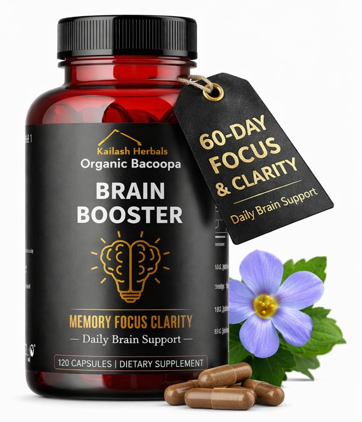Bacopa, Impulsionador Cerebral Orgânico, Suplemento Cerebral Nootrópico, Bacopa Monnieri/Brahmi, para Agudeza Mental, Foco, Memória e Bem-Estar Cognitivo, 120 Cápsulas 500mg, 2 Mês de Abastecimento