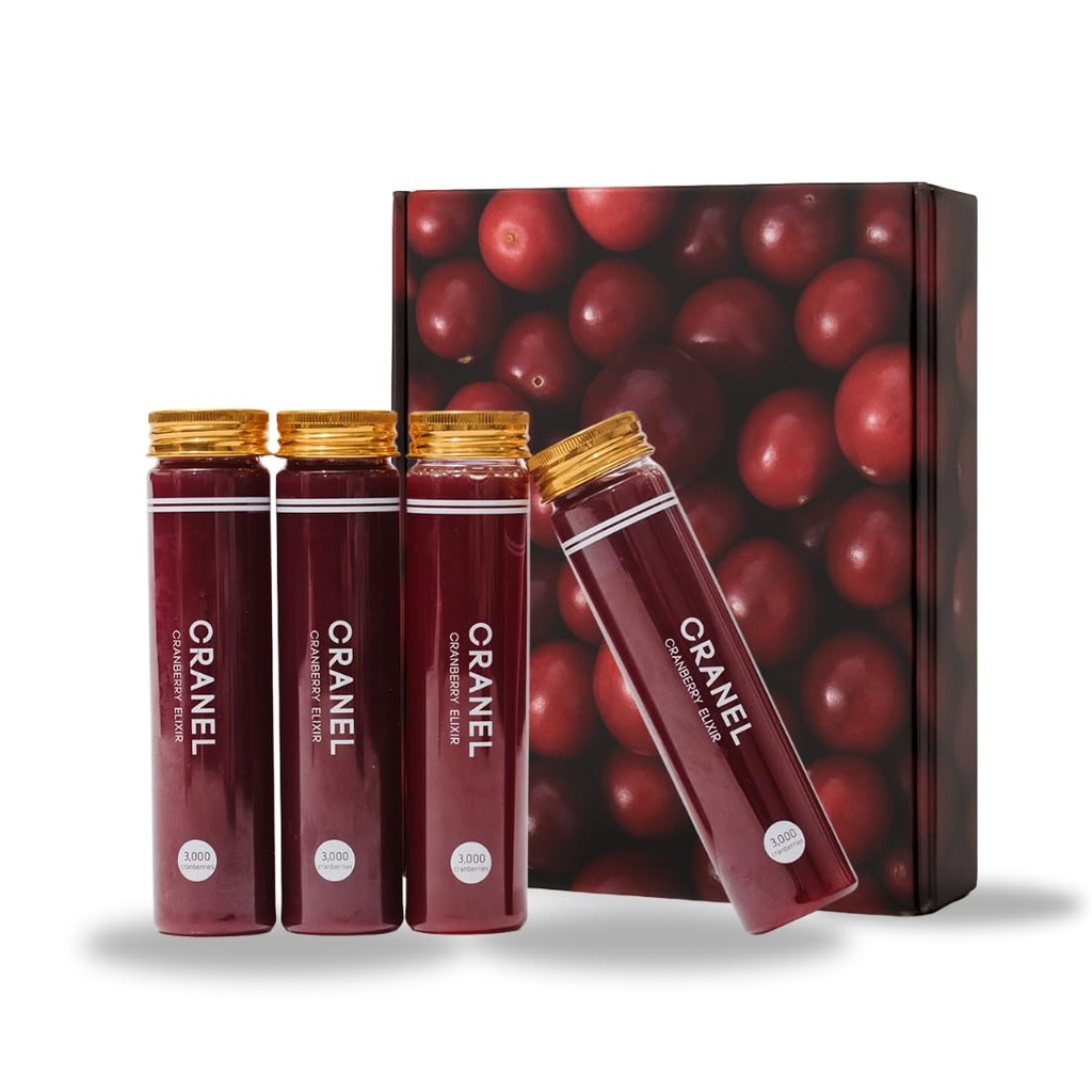 CRANEL ITU Suporte Elixir de cranberry, 4X Garrafas (fornecimento mensal) Clinicamente-Proven & Antibiótico-Free, Embalado com 3.000 verdadeira cranberries (Tart Taste) Vegan & Non-GMO, Zero adicionado de açúcar
