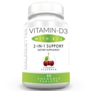 Mauricettes mastigável vitamina D3 com K2 – 2-em-1 Bone & Heart Health Support – Imune Booster – Natural Cherry Flavor – 90 comprimidos para adultos e crianças