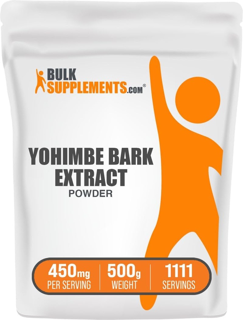 BulkSuplements.com Yohimbe Extract Powder - Yohimbe Bark Extract - Suplemento de ervas, sem glúten, 450mg por serviço, 500g (1.1 lbs) (Pacote de 1)