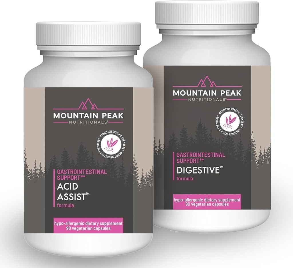 Mountain Peak Nutritionals Acid Assist & Digestive Support Combo Pack - Gastrointestinal & Digestive Health - Enzimas, Probióticos e Nutriente Support - 90 Cápsulas Vegetarianas Cada