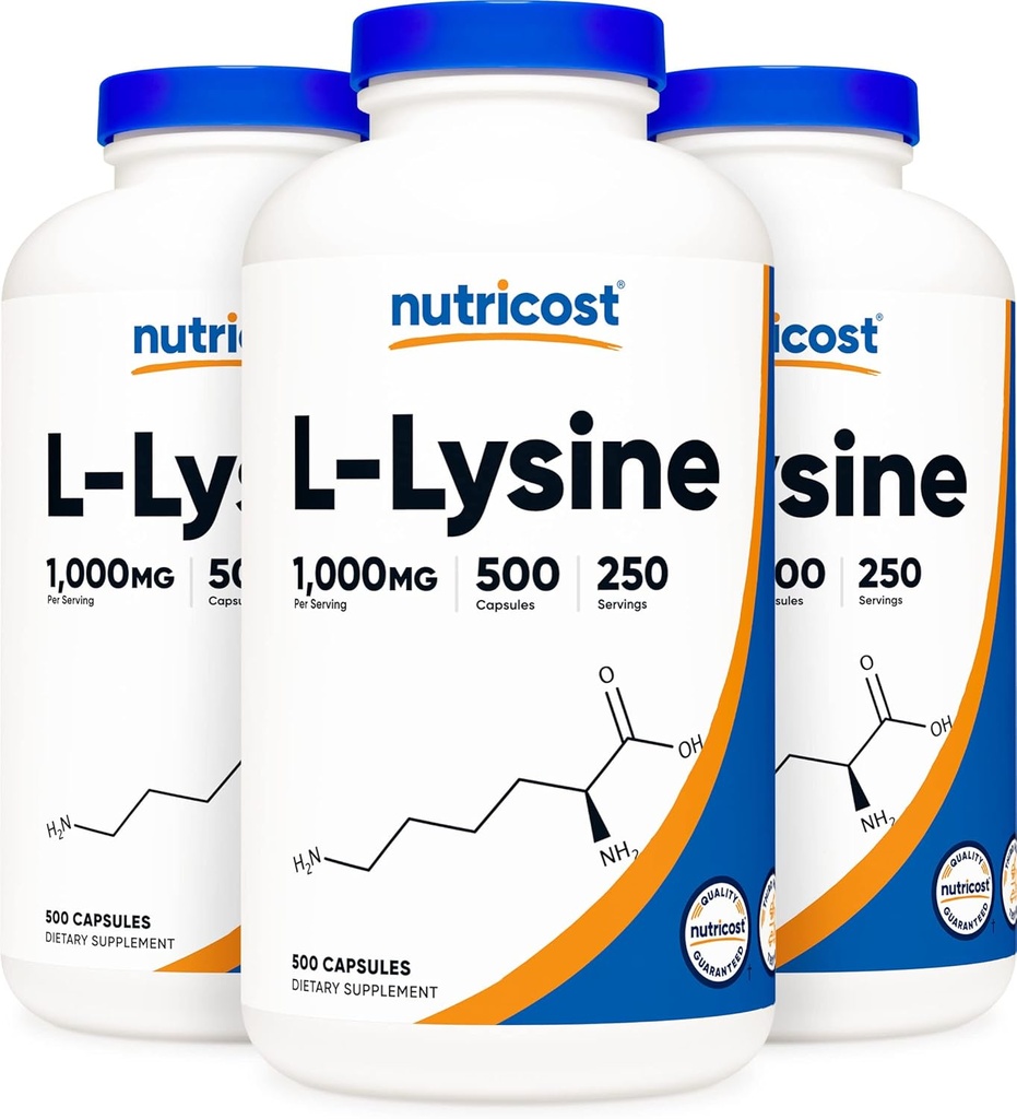 Nutricost L-Lysine 500mg (1000mg de serviço), 500 Cápsulas (3 frascos)