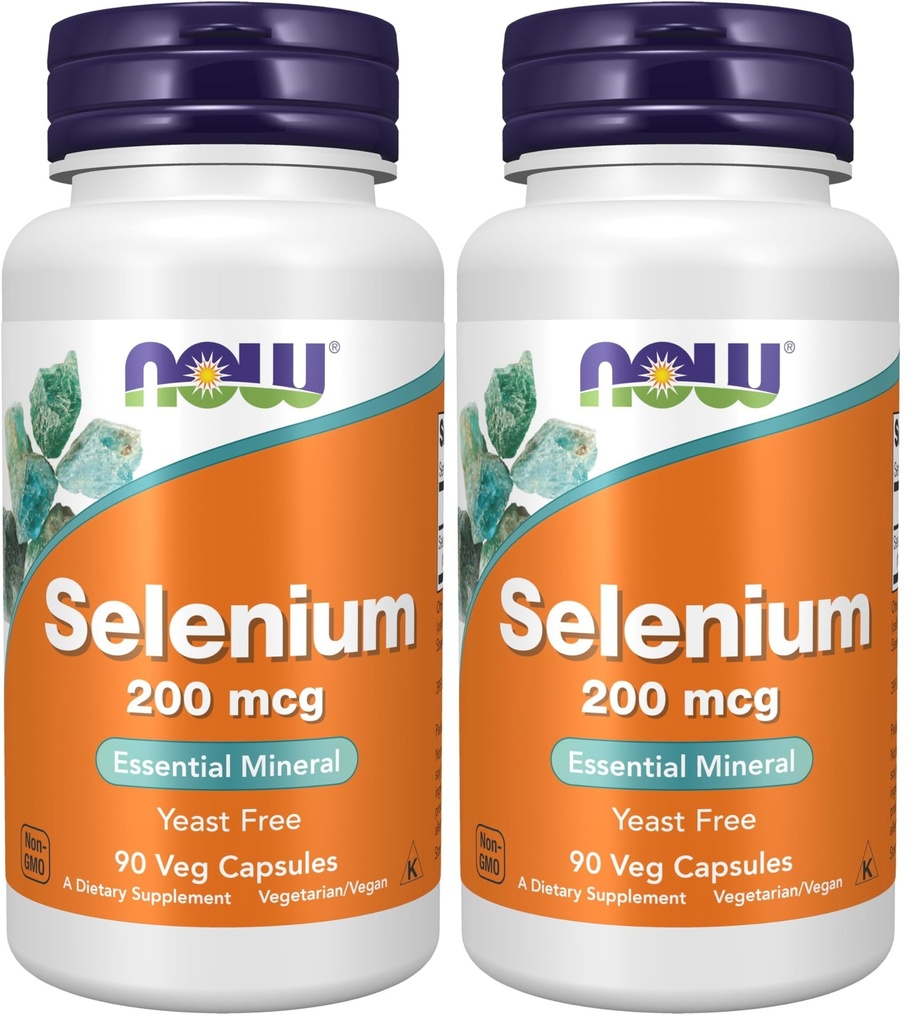 Now Supplements, Selenium (L-Selenometionina) 200 mcg, Essential Mineral*, 90 Veg Cápsulas (Pacote de 2)