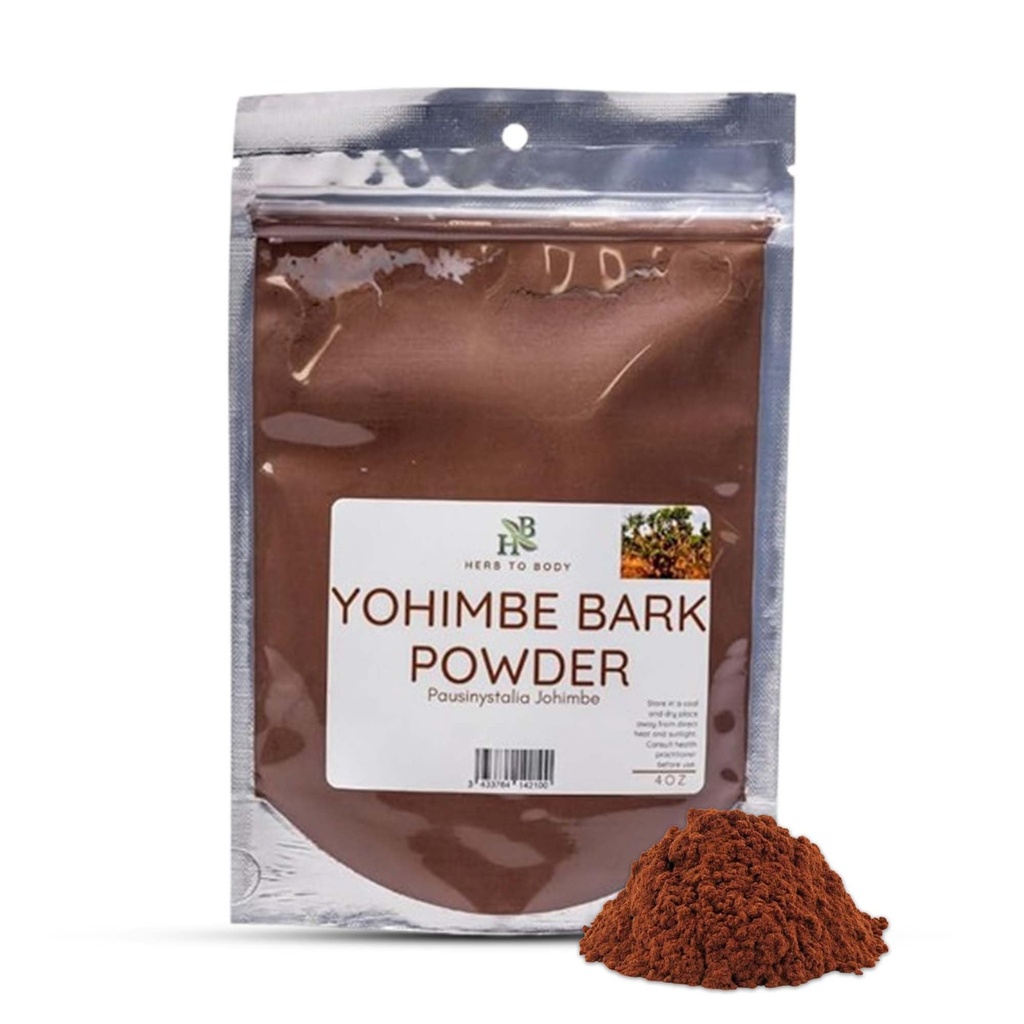Herb To Body Yohimbe Bark Powder – 4 onças, Wildcrafted seco Yohimbe Powder Fonte de África para chá de ervas e usos tradicionais