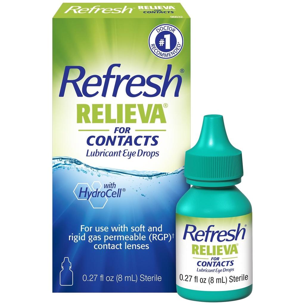 Refresque Relieva para contatos Lubrificantes gotas de olho para olhos secos, 0,27 Fl Oz estéril
