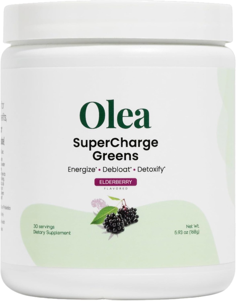 Olea Supercarga Verdes – Bloat Relief & Clean Energy Support – Yerba Mate + Probióticos + Enzimas Digestivas + Fibra – Sem açúcar adicionado – Gut Saúde Verdes Beber para Digestion diária