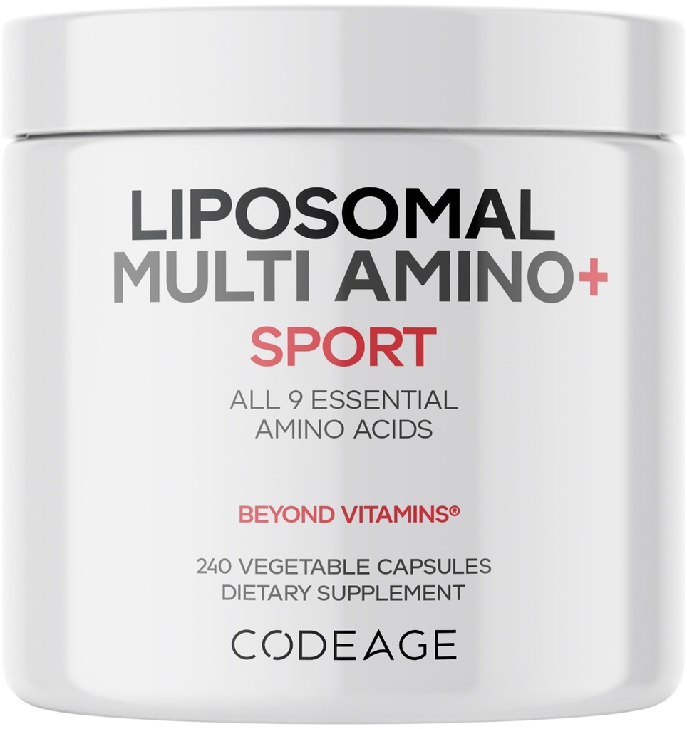 Codeage Multi Amino+ BCAA & EAA Suplemento, Todos os 9 Aminoácidos Essenciais, Free-Form ramificado-Chain Amino Acid Pills, Sport Supplement, Pré e Pós-treino, Entrega lipossomal, Vegan, 240 Cápsulas