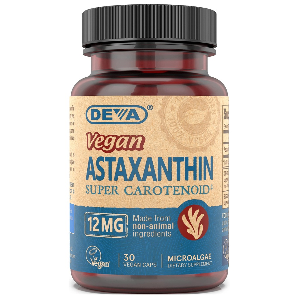 Deva Nutrition Vitaminas Astaxantina 12mg, Vegan, Feito de Haematococcus Pluvialis Microalgas, 30 Cápsulas, 1-Pack