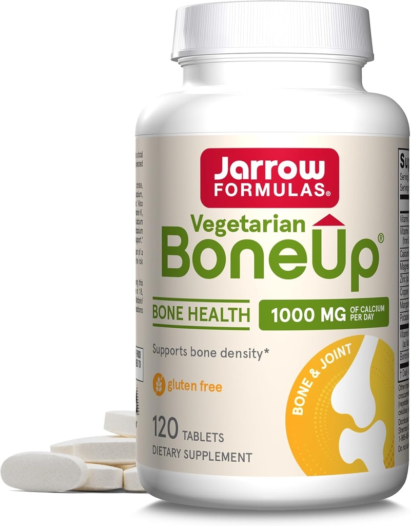 Jarrow Fórmulas BoneUp Vegetariano - 120 Comprimidos - Vegetariano / Vegan Suplemento para a saúde óssea Vegan - Fontes amigas de vitamina D3, vitamina K2 (como MK-7) e cálcio - 60 Servings