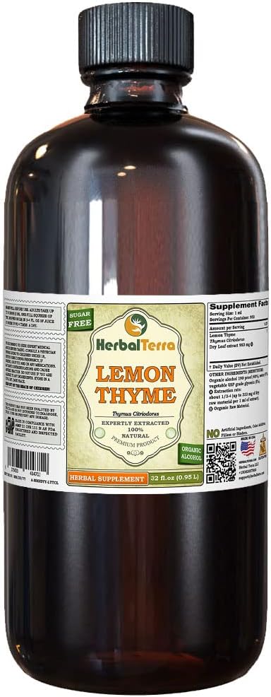 Tomilho de Limão (Thymus x Citriodorus) Tintura, Extrato Líquido de Ervas Secas Orgânicas (Nome: HerbalTerra, Feito orgulhosamente nos EUA) 32 fl.oz (0,95 l)