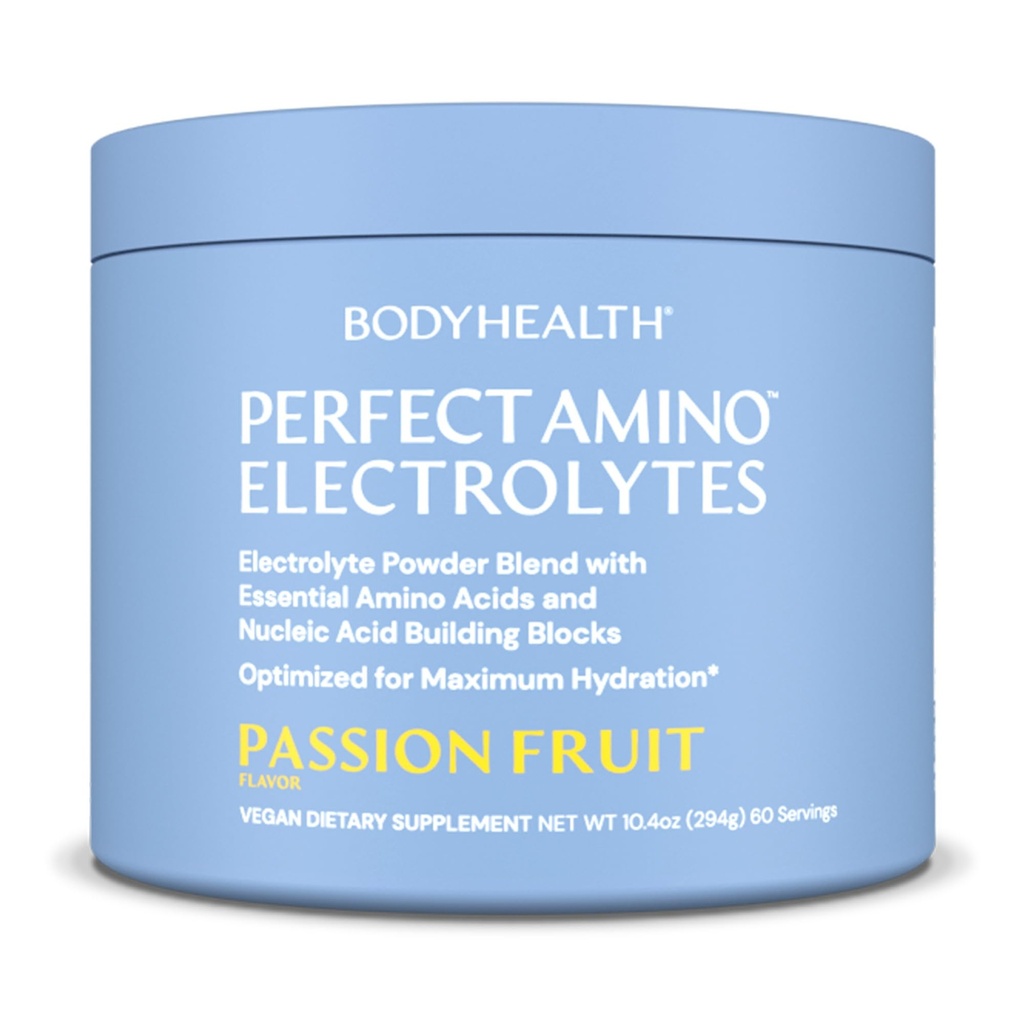 BodyHealth PerfectAmino Electrolytes Powder No Sugar, Hydration Jesting Keto Zero Eletrolytes Sugar Drink Mix with Trace Minerals - Fruta de paixão - 60 Servings