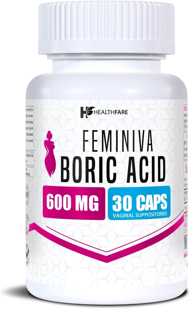 Healthfare Feminiva Ácido Bórico Supositórios Vaginais 30 Condes 600mg □ Apoio à Saúde Intimal 100% Puro
