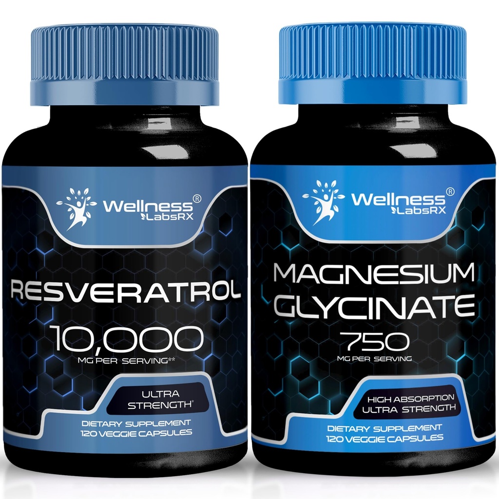 WELLNESS LABSRX Resveratrol Cápsulas 10000 - Cápsulas de glicinato de magnésio