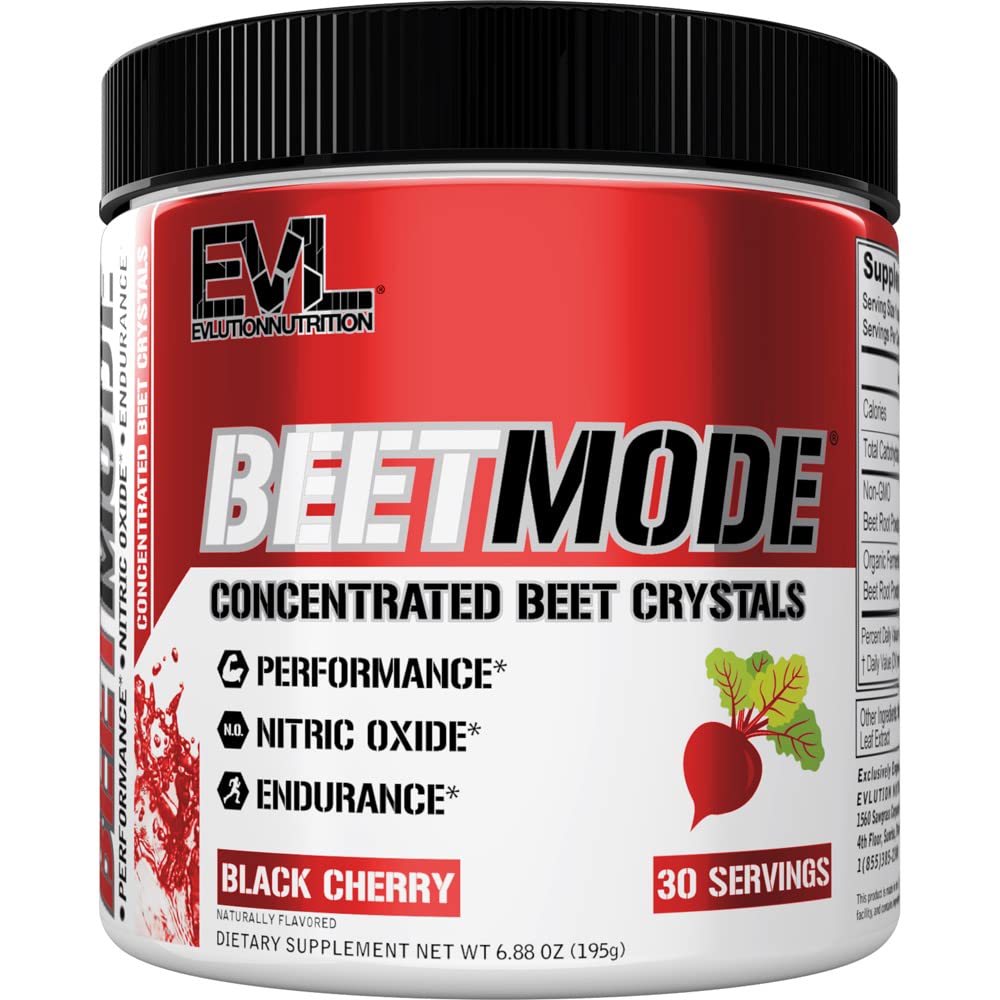 Evluition Nutrition BeetMode - Raiz de beterraba em pó - Nitric Oxide Booster - Black Cherry Flavor - Suplemento pré ou pós-trabalho para melhor energia e desempenho - Vegan & Gluten Free - 30 Servings