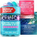 MAREE Bundle - Vitamina B1 Gummies Thiamine, Máscara Lip, Sob Geles Oculares - A, E, D, C Vitaminas - Colágeno e Ácido Hialurônico - Complexo para Pele, Unhas, Cabelo - Máscara para Lábios Secos - Geles para Olhos Puffy