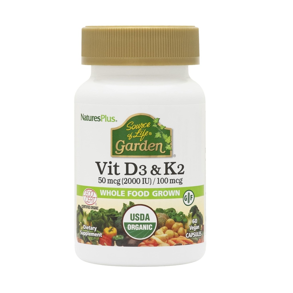Naturezas Plus Fonte de Vida Jardim Vitamina D3 & K2-60 Cápsulas Vegan - Promove suporte ósseo, Função imunitária, Saúde cardiovascular & equilíbrio de humor - Vegan, Gluten Free - 60 Servings