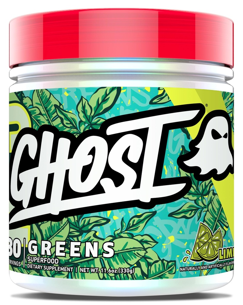 GHOST Greens Powder, cal - 30 Servings - 19 Superfood Greens & Reds Powder, frutas, vegetais, espirulina, & chlorela, prebióticos, 10 bilhões de CFU Probiótico & Enzimas Digestivas - Sem glúten