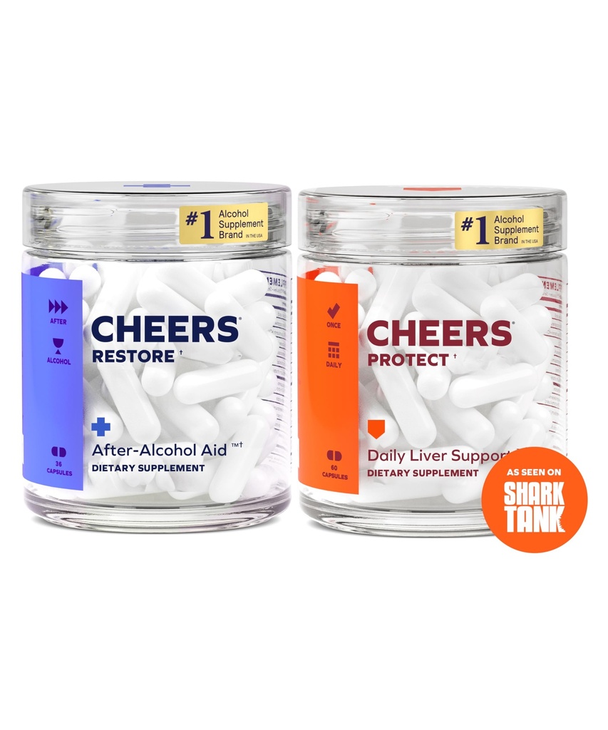 Cheers Fígado Combo Retorno + Proteger Apoiar o seu fígado e sentir-se melhor depois de beber DHM, L-Cisteína, Cardo de leite, Prickly Pear, B-Vitaminas 12 doses Restaurar, 30 doses Proteger Suplementos