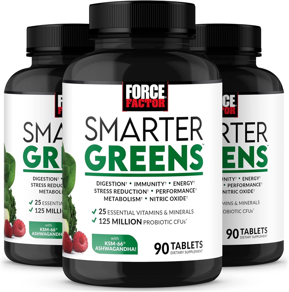 FORCE FACTOR Comprimidos Verdes mais inteligentes, 3-Pack, Suplemento Verdes com 25+ Superalimentos e antioxidantes para melhorar a digestão, reduzir o estresse, fortalecer a imunidade e apoiar o metabolismo, 270 Comprimidos