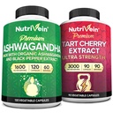 Nutrivein Premium Ashwagandha Cápsulas & Tart Cherry Cápsulas Bundle: Alta absorção Tart Cherry Extract e Suplementos Ashwagandha para recuperação, equilíbrio e vitalidade