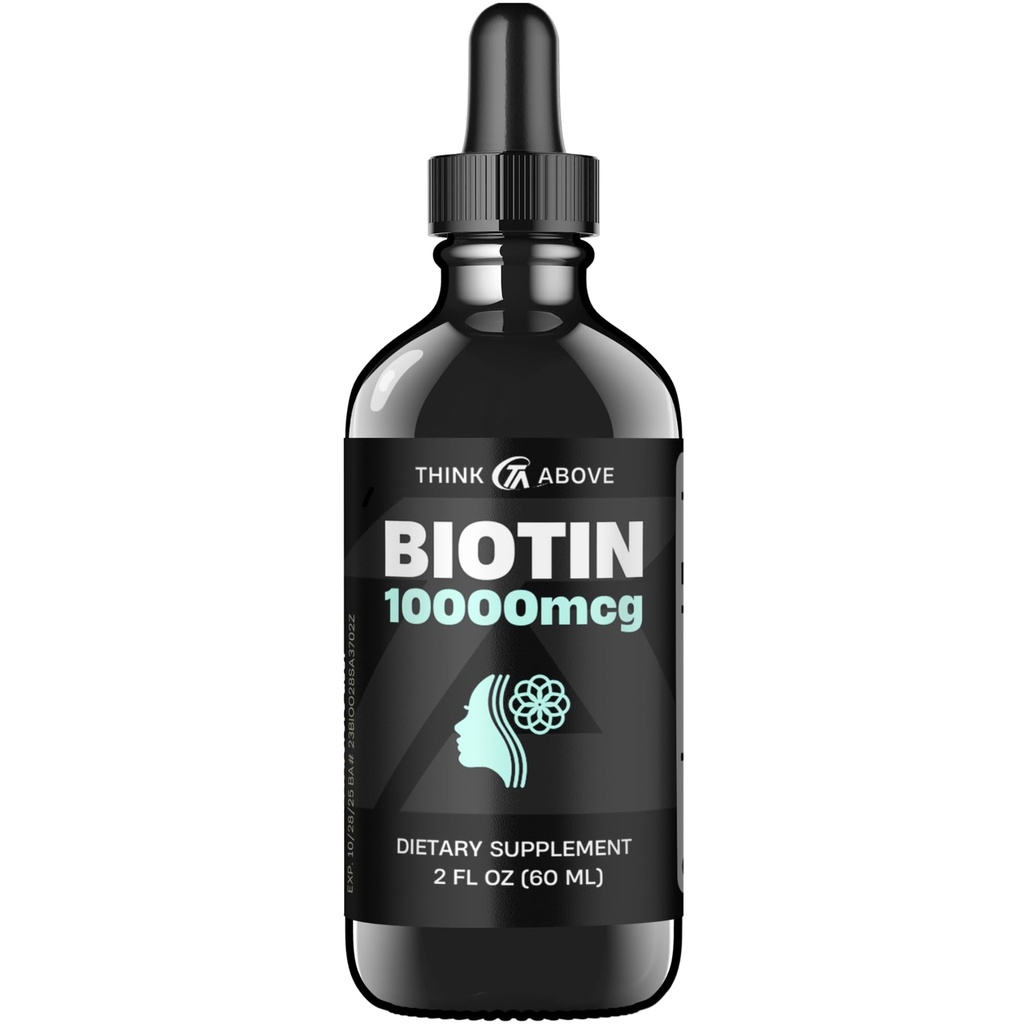 Biotina Líquida 10.000 mcg com Vitamina C – Alta Potência Cabelo, Pele e Nail Support – Absorção Rápida Gotas de Biotina – Fonte de 60 dias – 2 onças