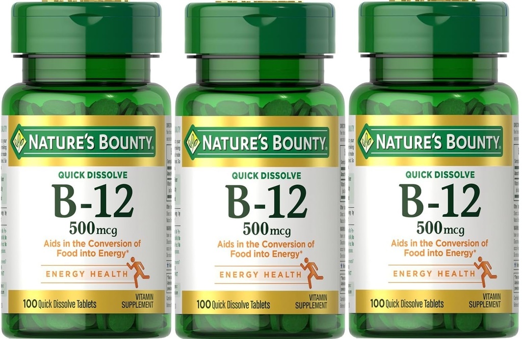 A recompensa da natureza B-12 rápida dissolver comprimidos 500 Mcg, 300 comprimidos (3 X 100 garrafas de contagem)