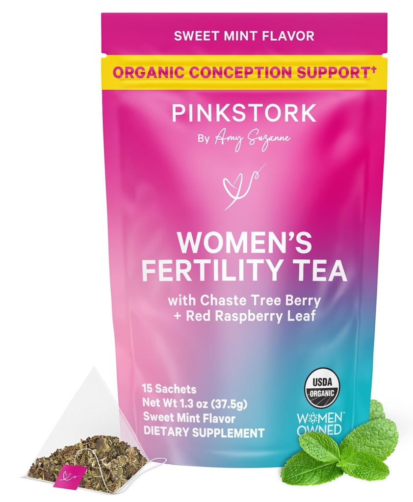 Rosa Cegonha Chá de Fertilidade Orgânica para as Mulheres □ Suplementos de Fertilidade para as Mulheres com Berry Chaste Tree (Vitex) + Folha de Framboesa Vermelha □ Equilíbrio de Hormônio Chá de Ervas para o Apoio à Conceição □ USDA Orgânico, Cafeína Grátis - Doce Minta, 15 saquetas