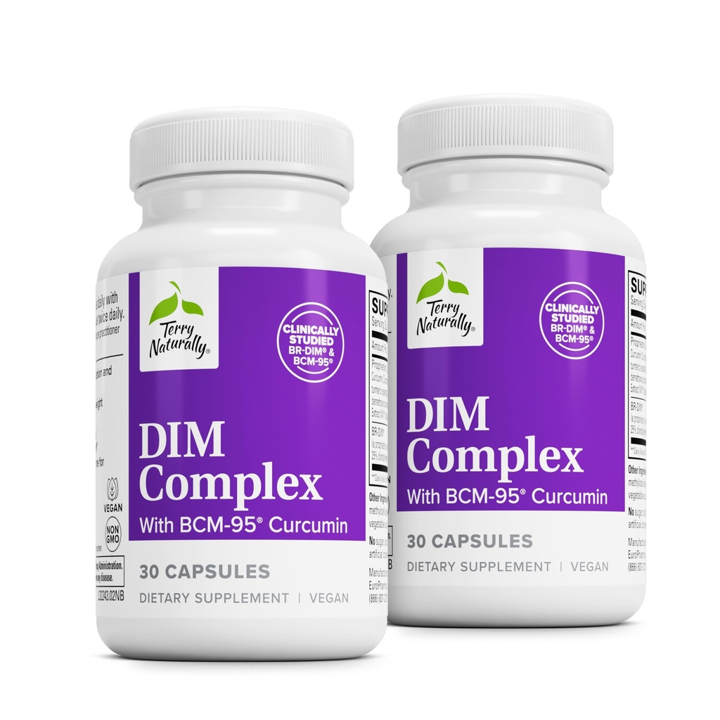 Complexo de Terry naturalmente DIM - Suplemento dietético com Curcumina BCM-95 - Suplemento para apoiar Equilíbrio de Hormônio Saudável, Saúde do Fígado e alívio de sintomas da menopausa - 30 Cápsulas, 2 Embalagem (60 Cápsulas)