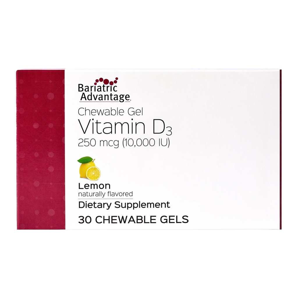 Vantagem Bariátrica Vitamina D Gels 10.000 UI - Vitamina D3 Mastigáveis Geles - Apoio à Saúde Óssea* - para Pacientes Bariátricos - Vitaminas de bom sabor - Fácil de Usar - 30 Contagem