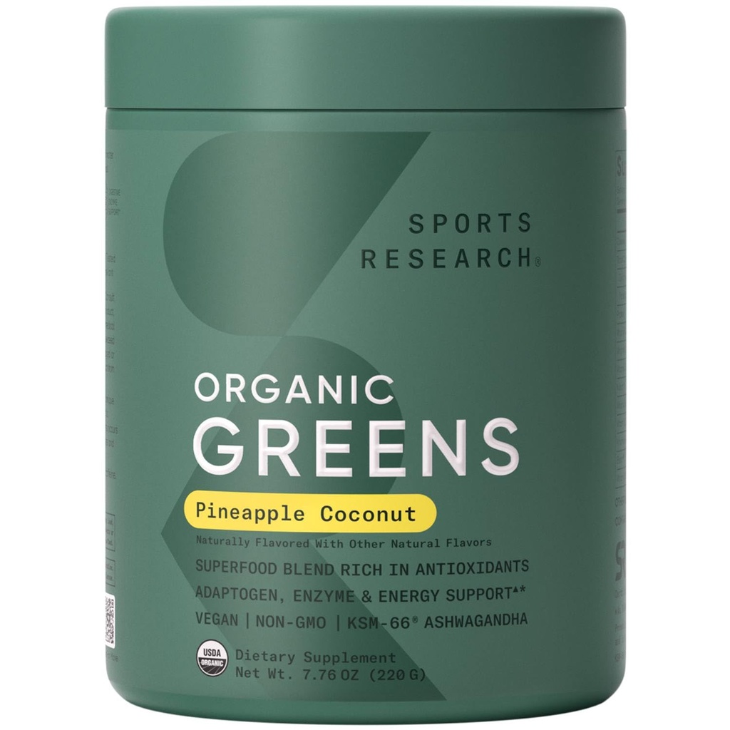 Sports Research® Organic Anapple Coconut Greens - Saúde Digestiva, Energia Natural e Apoio ao Mood* - Certificado em pó orgânico - 20 Servings