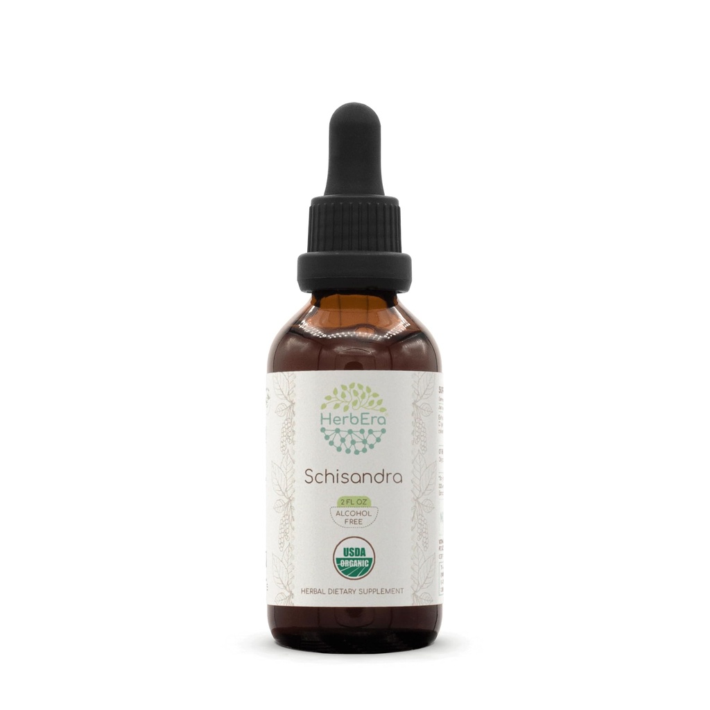 HerbEra Schisandra B60 USDA Tintura Orgânica Extrato Livre de Álcool, Drops de Ervas de Alta Potência, Suplemento Líquido, Certified Organic Schisandra (Schisandra Chinensis) Berry seco (2 onças)