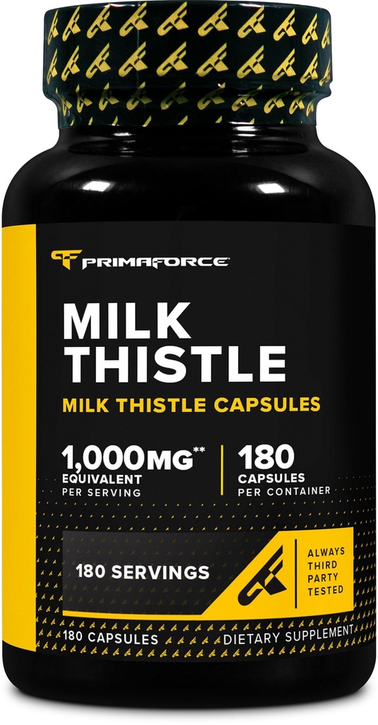 Primaforce Milk Thistle 180 Cápsulas 1000mg Equivalente - Suplemento dietético sem glúten, não-GMO, de 250mg de 4:1 Extracto