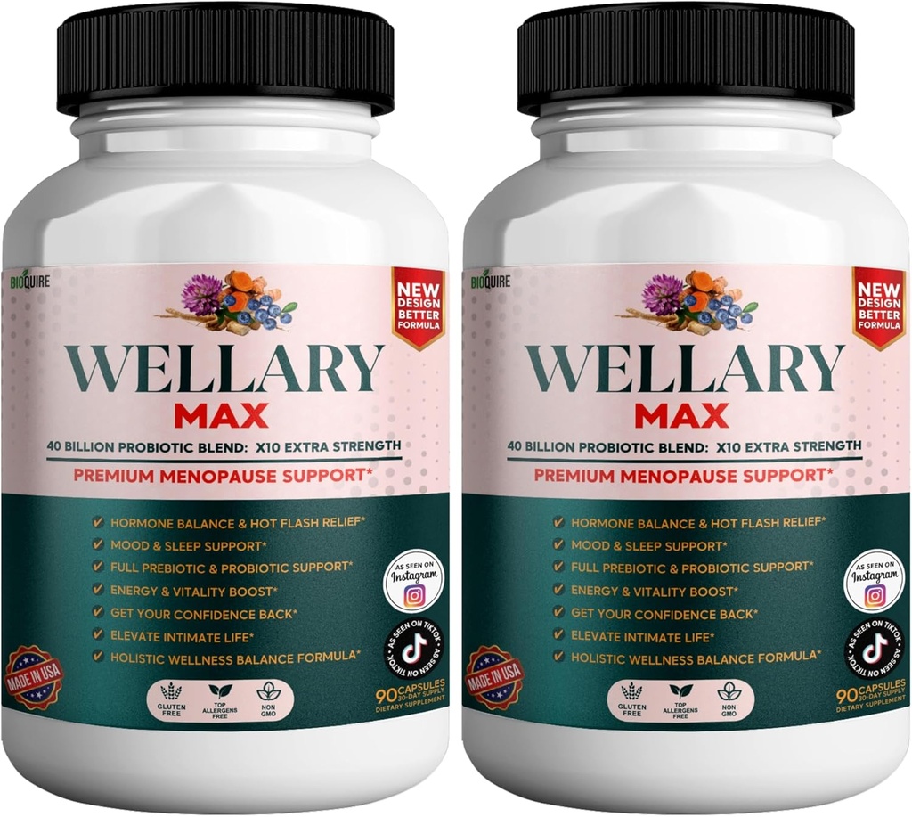 Wellary Max Menopause Support Suplementar, 40 bilhões UFC Mistura probiótica, 90 cápsulas (2)