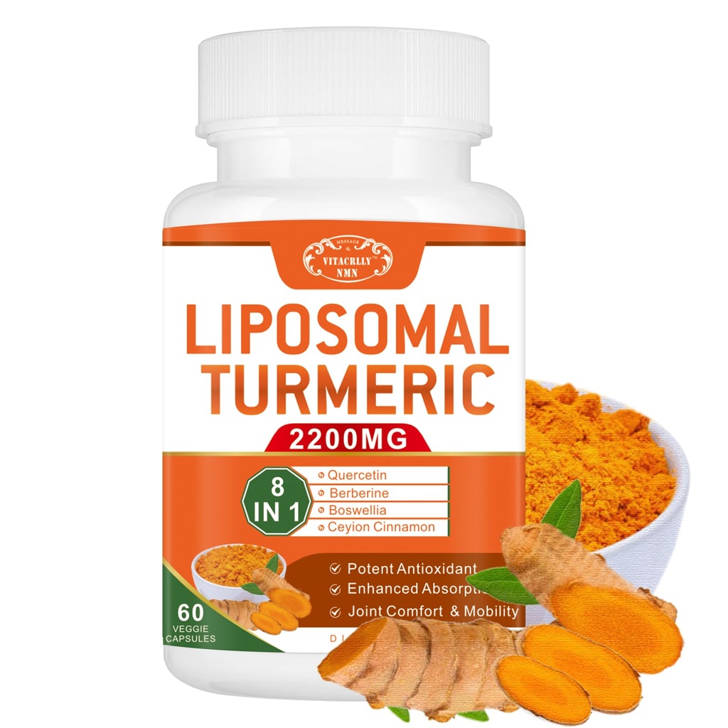 2200mg Suplemento de Curcumina Cúrmica Lipossômica com Absorção Melhorada de Pimenta e Ginger - 95% Extrato de Curcumina para Suporte Conjunto 60 Cápsulas