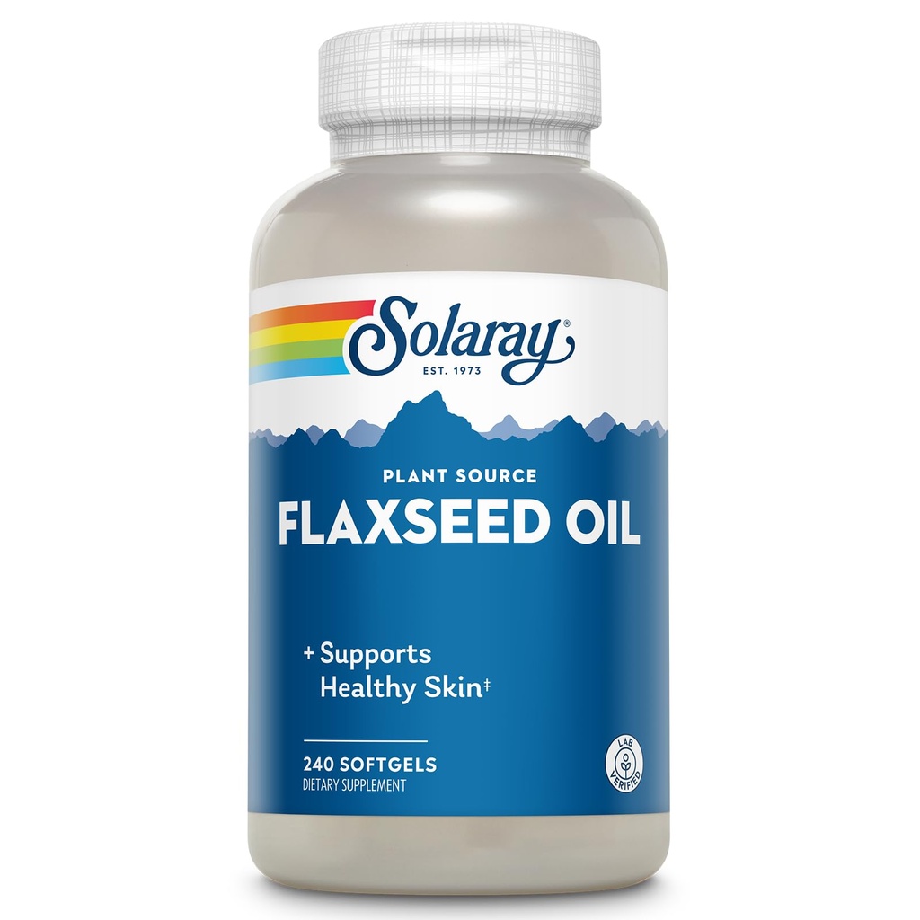 SOLARAY Flaxseed Oil 3000 mg com Omega 3 6 9, Flax Seed Softgels para a saúde da pele, Triple Omega Supplement, Non-GMO, Gluten Free, Lab Verified - 60-Day Garantia - 80 Servings, 240 Softgels