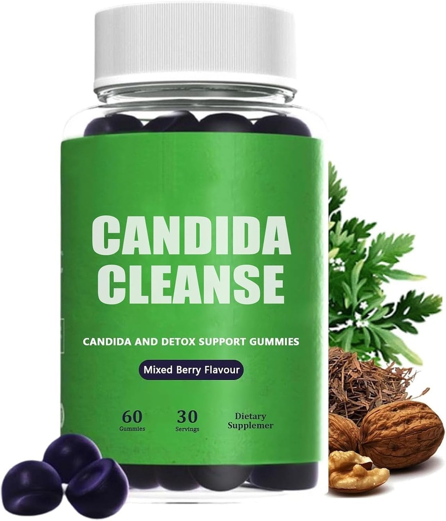 Candida Cleanse, Candida e Detox Suporte Gummies, 10-em-1 Fórmula avançada com Black Walnut, PAU D'Arco & Wormwood, Não-GMO 60 Gummies