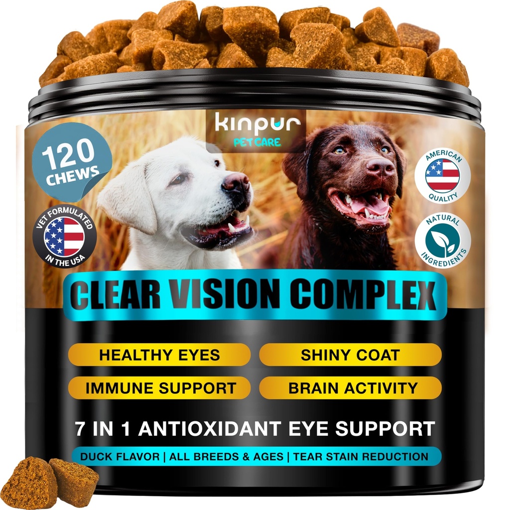 Vitaminas dos olhos para cães - Dog Vision Supplement for Tear Stains, Dog Eye Care, Imune Support - Vitamina С, Cenoura, Óleo de Peixe, Lutein - 180 mastigações macias com sabor de pato - para todas as raças e idades